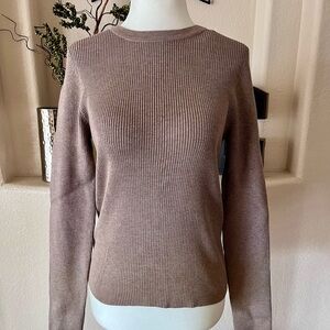 Magnolia boutique women's large rib stretch long sleeve T-shirt  Heather beige